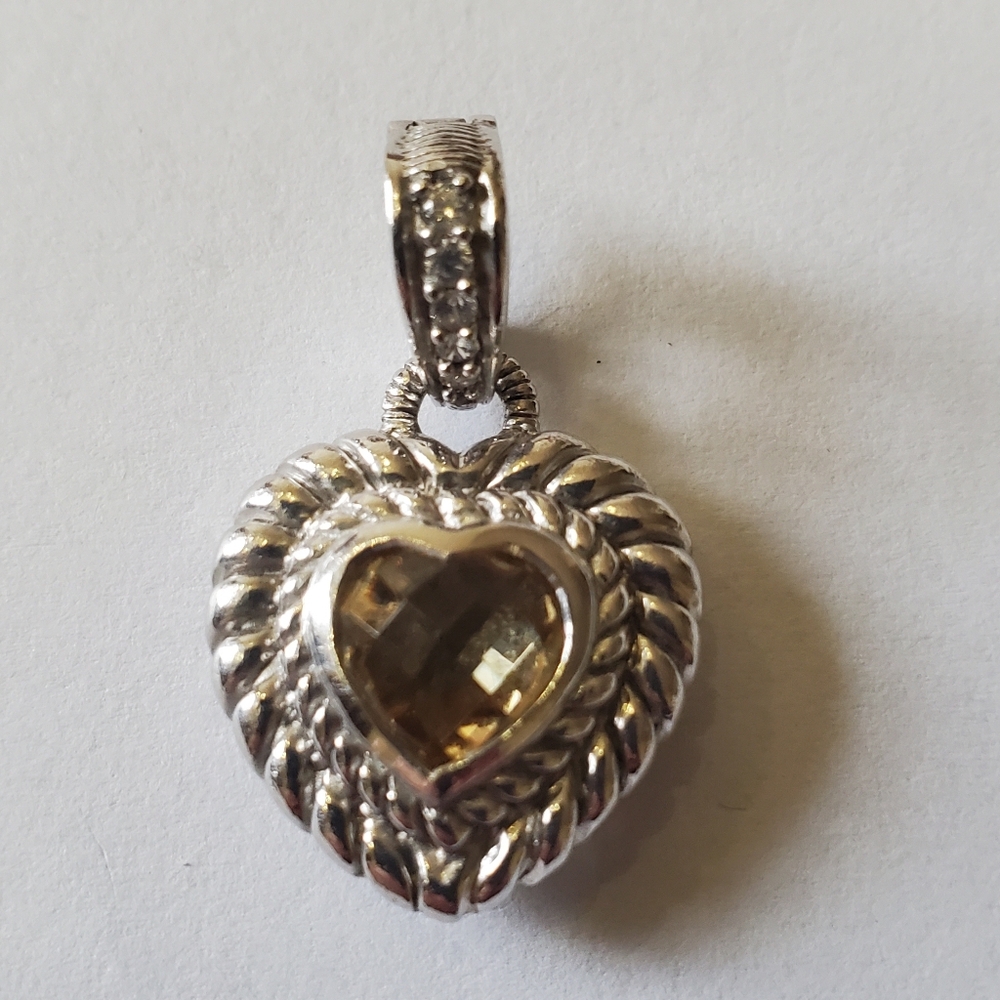 Judith Ripka Silver Heart Pendant with Champagne Stone